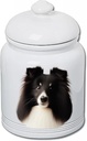 Best of Breed Sheltie Bi Black Dog and Cat Ceramic Treat Jar 9" Tall Air Tight Seal All White