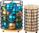 HBlife Coffee Pod Holder & Coffee Stirrers Holder Set, Metal and Wooden Coffee Bar Accessories Large Capacity Kitchen Counter Decor for Keurig K cup & Nespresso Vertuo (Black Wire)