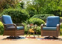 PHI VILLA Oversized Outdoor Wicker Patio Furniture Set 3 Piece, 2 Rattan Swivel Rocker Patio Chairs Large Oversized Deep Seating Group with Navy Blue Cushions & Side Table