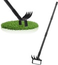 Action Stirrup Hoe Garden Tool Weed Puller with Adjustable Long Handle, Heavy Duty Hula Hoe and 4 Tines Rake 2 in 1 Gardening Tools Garden Cultivator for Weeding Soil Loosening, Black