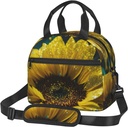 Yellow Sunflower Print Reusable Lunch Bag Insulated Lunch Boxes for Office Work Picnic Tote Bag Adjustable