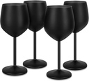 Lifecapido Stainless Steel Wine Glasses Set of 4, 18oz Stainless Steel Wine Goblets with Cup Brush, Stemmed Metal Wine Glasses for Party Office Wedding Anniversary, Great for Red White Wine (Black)