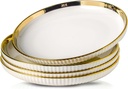 LETAOTAO Dinner Plates, Ceramic dinner Plate Set of 4, 10 inch White Serving Plates with gold trim, Stripe Texture Back, Large Pasta and Salad Plates, Dishes Set with Lipped Edges for Kitchen