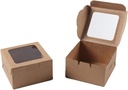 Bubbley Kraft Paper Bakery Boxes - 25-Pack Single Pastry Box 4-Inch, Packaging with Clear Display Window, Donut, Mini Cake, Pie Slice, Dessert Disposable Take-Out Container, Brown, 4 x 2.3 x 4 Inches