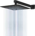 Voolan All Metal Shower Head with Extension Arm, Stainless Steel Waterfall Rainfall Showerheads, High Flow Bathroom Square Rain Shower Head (10’’ Shower Head with 16’’ Shower Arm, Black)