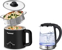 Topwit Electric Cooker with Steamer, 1.6L Ramen Cooker & Electric Kettle Glass Hot Water Kettle