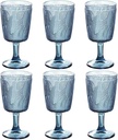 Blue Wine Glasses set of 6 Colored Goblets Drinking Vintage Embossed Glassware 11 OZ Pretty Water Stemmed Cup for Wedding Party Bar