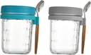 Mobestech 2 Sets of 350ml Glass Overnight Oats Cup with Lids and Spoons Portable Breakfast Cup for Outdoor Use Anti-Leak Yogurt Holder Practical Cereal Jar