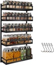 X-cosrack Wall Mount Spice Rack Organizer 5 Tier Height-Adjustable Hanging Spice Shelf Storage for Kitchen Pantry Cabinet, Dual-Use Seasoning Holder Rack with Hooks, Black-Patented