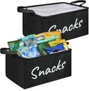 2PCS Snack Bin for Pantry - Snack Storage Basket Organizer for Storing Chips, Cookies, Pretzels, Popcorn and more - Kitchen Organization (Black)