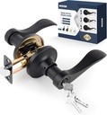 Wave Style Door Lever Keyed Entry Door Handle with Lock, Entrance Lever Reversible for Left/Right Handed for Office or Front Door with Matte Black, 1 Pack
