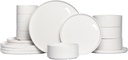 16 Piece Porcelain Dinnerware Set, Premium Plates and Bowls Sets,Modern White Dish Set for 4（PWT1605）