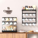 Coffee Mug Holder Rack Wall Mounted, 12 Hooks, Upper Basket Storage Shelf Pods Sugar Bags Cup for Home Kitchen Display and Collection