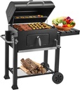 PIQUEBAR Charcoal Grills, Large Outdoor BBQ Grill Offset Smoker with Side Table Heavy Duty Outside Barbecue Grills Cooking Backyard Patio,Enamel Grill Grate