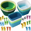 Silicone Lunch Box Dividers - Bento Box Lunchbox Accessories Reusable Cupcake Liners Molds for Baking with 20pcs Food Picks