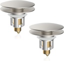 iFealClear 2 Pack Universal Bathroom Sink Stopper, Pop Up Sink Drain Strainer with Hair Catcher Basket, Fit 1.1"-2.36" US Basin, Wash Basin Drain Plug, Big Cover Cap, Brass Bounce Core, Brushed Nickel