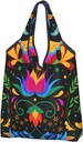 2 PCS Large Tote Bag for Women - Lightweight Mexican Flower Traditional1 Reusable Grocery Bags Foldable, Shopping Bags for Groceries, Cloth Bags Work Beach Travel with Handles