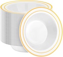 BESTSTAR 100 Pack Disposable Soup Bowls with Gold Rim, 12oz Premium Heavy Duty Plastic Dinner Bowls for Party, Wedding and Holiday