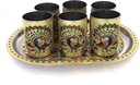 Handicrafts Set of 6 Stain Less Steel Glass Indian Hand Made Meena Work Peacock Design Golden Color Diwali Christmas Tumbler Gift Set Item (Handicraft Serving Tray Set Golden) 250 ml