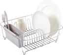Dish Drying Rack & Cutlery Holder 2 Piece Set - Compact Sink-Fitting Dish Drainer with Rubberized Undercoating, Space-Saving Kitchen Organizer for Plates, Cups, Bowls & Utensils In Sink, Silver