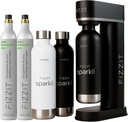 FIZZIT Spärklí Black Carbonated Water Soda Maker Bundle – Includes 1 Black Stainless Steel Bottle, 1 White Stainless Steel Bottle & 2 CO? Cylinders – Premium Sparkling Water Maker for Home & Kitchen
