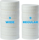 18 Pack White Plastic Mason Jar Lids with Silicone Rings, 9 Wide Mouth & 9 Regular Mouth Canning Lids for Ball & Kerr and More, 86mm &70mm Plastic Mason Jar Lids