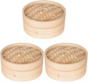 BESTOYARD 7-Inch Bamboo Steam Basket - 2 Tier Dumpling Steamer for Microwave Multi-Function Bamboo Cooking Basket for Fish Vegetables and Rice