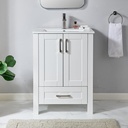 24 Inch Modern White Bathroom Vanity, Small Bathroom Sink Cabinet with Rectangular Ceramic Basin, 2 Doors, 1 Drawer