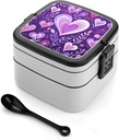 Bento Lunch Box for Women Lunch Containers for Adults Heart Shaped Pattern Double Layered Lunchbox Large Capacity Bento Box with Cutlery for Work Picnic Camping Travel