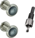 TOGU 2PCS of 220-degree Solid Brass Peep Holes for Door with 16mm Drill Bit, 0.63 inch Door Peephole with Privacy, Compatible with Door Thick from 1-3/8" to 2-1/6", Satin Nickel Finish