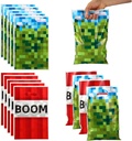 50pcs Party Favor Bags, Pixel Video Game Theme Gift Treat Bags Boom Plastic Candy Snack Bag with Handles for Kids Boys Girls Gamers Birthday Party Supplies (Blue, Green, Red)