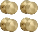 SEIWEI 4 Pack Door Knobs, Satin Brass Privacy Door Knob Without Key, Keyless Door Handle Door Levers for Bedrooms/Bathrooms