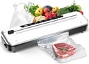 Vacuum Sealer Machine for Food Preservation, 6-in-1 Food Sealer for Freshness Storage, 75kpa Compact Vacuum Sealing Machine with External Sliding Blade, Digital Countdown Timer Black，Silver