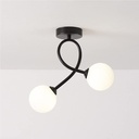 2-Light Modern Glass Ceiling Light Gold Brushed Brass Semi Flush Mount White Globe Shade Close to Ceiling Lamp Geometric Black Iron Pendant Lamp for Living Room Bedroom Kitchen(Svart)