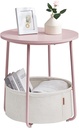 VASAGLE LILEA Collection - Small Round Side End Table, Modern Nightstand with Fabric Basket, Jelly Pink and Cream White ULET223R61
