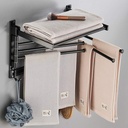 5-Arms Swivel Towel Bars 180° Rotation Towel Rack Aluminum Hand Towel Holder with Foldable Shelf for Bathroom Wall Mounted Towel Rack with 6 Towel Hooks (Black 40cm)