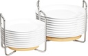 Plate Organizer for Kitchen Counter Bamboo Dish Racks for Cabinet Plate Holder for Kitchen Drawer Storage 2 Pack Adjustable for 6.75" to 8.5" Stainless Steel 304 Portable Handle