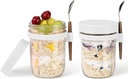 16oz Glass Mason Overnight Oats Jars, Cereal, Yogurt, Salad Lunch,Glass Overnight Oats Containers with Lids and Spoon, Container with Measurement Marks - (White-2Pcs)