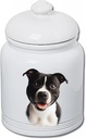 Best of Breed Staffordshire Bull Terrier Black/White Dog and Cat Ceramic Treat Jar 9" Tall Air Tight Seal All White