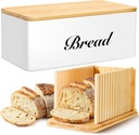 Bread Slicer for Homemade Bread with Box, White Bread Storage for Kitchen Countertop with 3 in 1 Bamboo Lid, Bread Loaf Slicers Machine with Slicing Guide for Sandwich, Sourdough Round