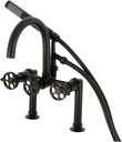 Kingston Brass AE8100RKX Webb Three-Handle 2-Hole Deck Mount Clawfoot Tub Faucet with Knurled Handle and Hand Shower in Matte Black