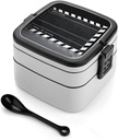Adult Double-Layer Bento Box Portable Classic Movie Clapboard Black Lunchbox 1 L Capacity Leak-Proof Bento Box Microwave-Safe Food Container with Spoon And Hidden Handle