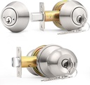 Probrico Satin Nickel Entry Door Knob and Double Cylinder Deadbolt Combo Pack, Keyed on Both Sides, Front Door and Exterior Gate Lockset Hardware