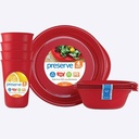 Preserve Reusable BPA Free Everyday Tableware Set Made from Recycled Plastic: 4 Plates, 4 Bowls, 4 Cups, Pepper Red