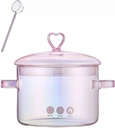 Heat Resistant Glass Pot, Clear Glassware Glass Pot, Glass Saucepan with Lid for Cooking Milk Pasta Soup, 1.9L, Borosilicate Glass, Translucent Pink