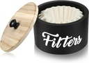 Wooden Coffee Filter Holder with Lid, Basket Coffee Filter Storage Container for Counter, Rustic Farmhouse Café Bar Decor, 50 Count Capacity (Black)