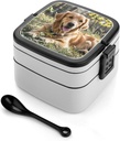 Golden Retriever Stackable Bento Box Double-layered Leak-Proof Lunch Box 1L Capacity Portable Lunchbox Durable Drop-Proof for Work Picnic Travel