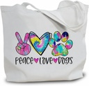 Canvas Tote Bag For Woman, Peace Love Dogs, Aesthetic Reusable Grocery Bags, Dog Lover Gift, Beach Bag,Shopping Bags, Watercolour Large Shoulder Bag, Gift For Woman- A24