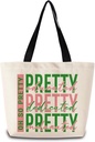 Oh So Pretty Tote Bag Reusable Grocery Bags Aesthetic Shopping Shoulder Handbag with Interior Pocket Washable Stylish Soror AKA Present for Sorority Members Women