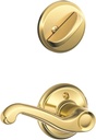 Schlage F59 FLA 605 RH Flair Interior Right-Handed Lever with Deadbolt, Bright Brass (Interior Half Only)